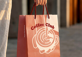 Hand Holding Paper Shopping Bag Mockup Outdoor
