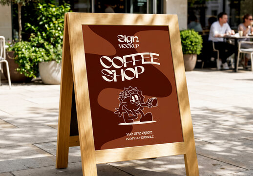 Wooden A-Frame Sign Mockup Outdoor Caf&eacute;