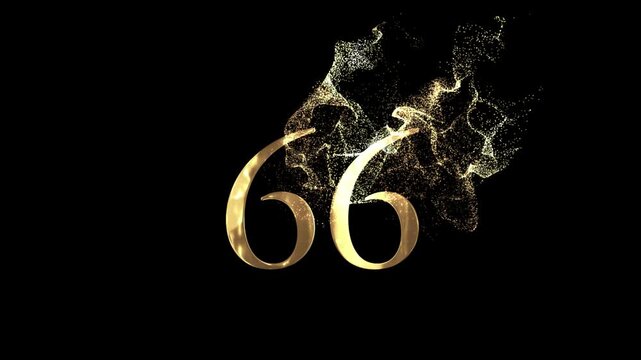 Golden number 66 from particles, numbering, sixty six, golden numbers, alpha channel, numerology, beautiful golden numbers with particles on a transparent background