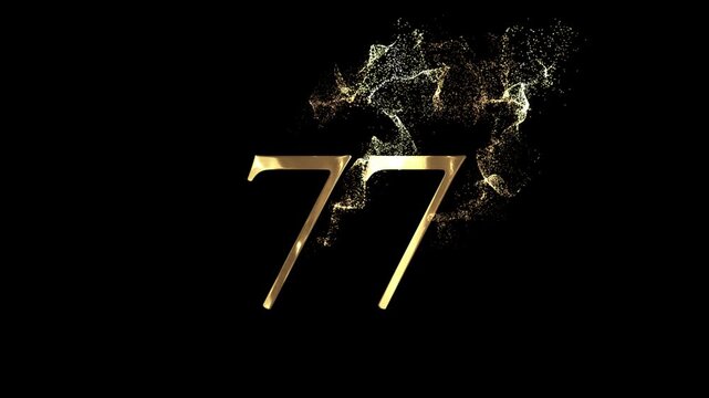 Golden number 77 from particles, numbering, seventy seven, golden numbers, alpha channel, numerology, beautiful golden numbers with particles on a transparent background