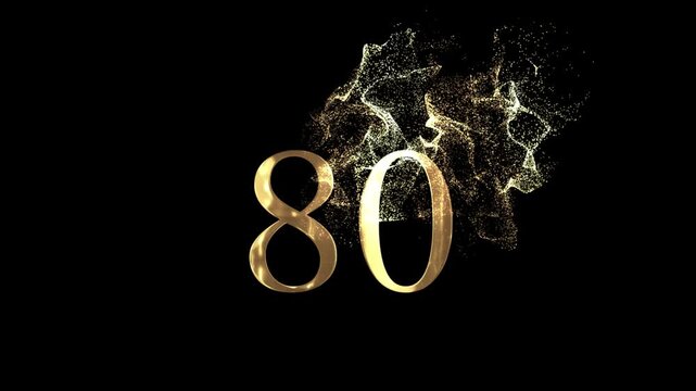 Golden number 80 from particles, numbering, eighty, golden numbers, alpha channel, numerology, beautiful golden numbers with particles on a transparent background