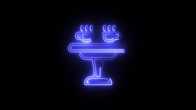 Neon blue illustration of a coffee maker with glowing cups on top