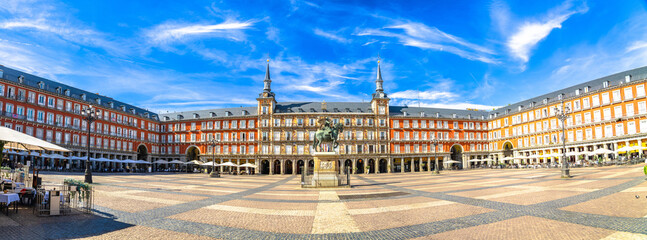 Madrid, Spain, Playa Mayor square of Madrid landmarks and architecture panoramic view © xbrchx