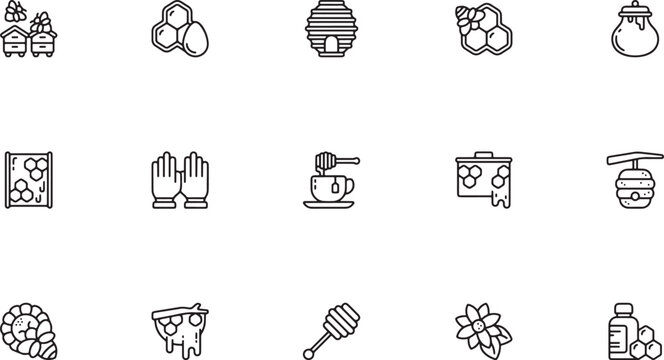Beekeeping, Honey and Apiary Outline Icons
