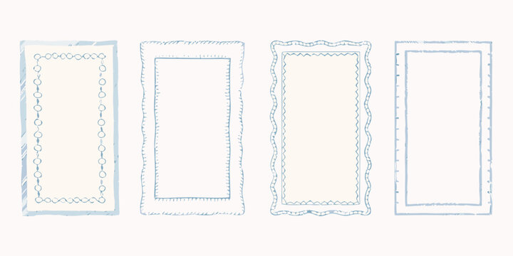 Hand Drawn Blue Rectangular Frames Set Decorative Border Illustration