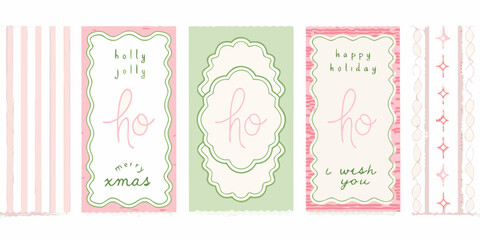 Retro pastel holiday card set with striped and floral ornaments © SagoriRani