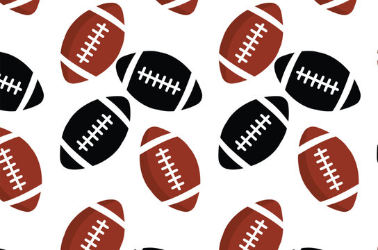 American Football Seamless Vector Pattern with Brown and Black Balls