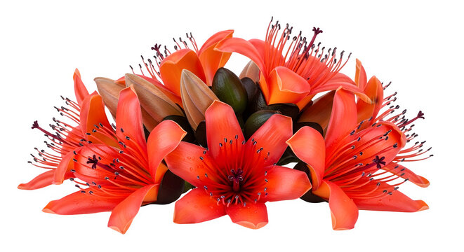 Flame lily grouping gloriosa superba isolated on transparent background