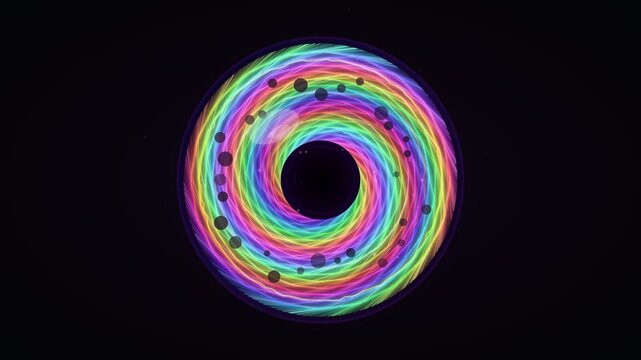 Colorful spiral pattern with light trails in dark background