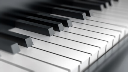 Piano keys. Diagonal perspective. DOF effect. 3D illustration © Destina