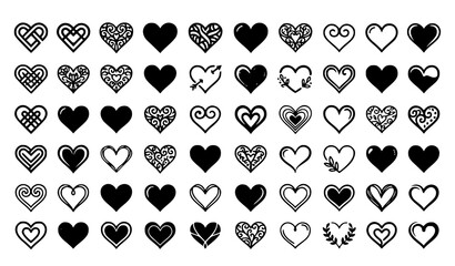Fototapeta premium Stylized Hearts Vector Set Decorative Love Symbol Collection