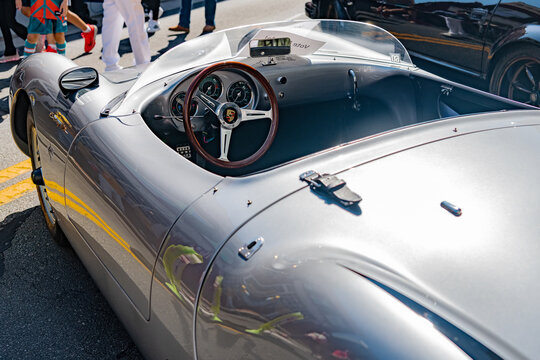 Silver Porsche 550 Spyder Replica Parked During Downtown Automotive Gathering