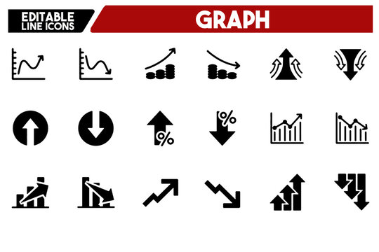 Increase Decrease Business Profit Icon Finance Growth Fall Up Down Graph Statistic Market Economy Arrow Symbol Set Collection