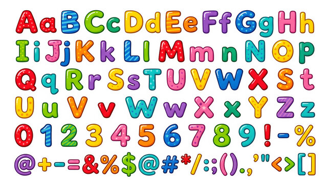 Colorful alphabet and numbers isolated on transparent background