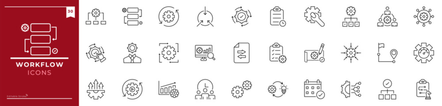 Workflow, Outline icons collection. Simple vector illustration. performance, workflow, improvement, execution, automation, system, process and more