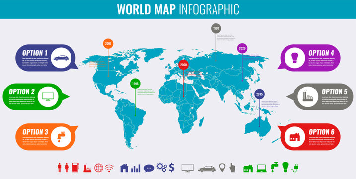 World map with Infographics elements. Vector