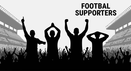 Silhouettes of cheering sports fans in a crowded stadium arena watching a soccer match during a tournament celebration © john