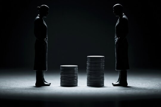 Two Identical Silhouettes Different Height Coin Stacks Concept