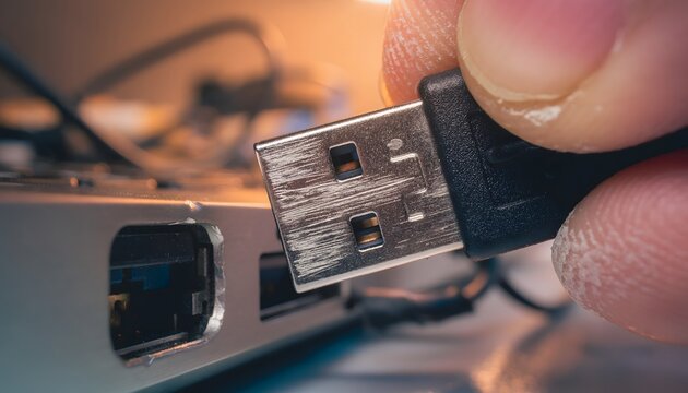 USB Connector Partially Inserted in Device Port for Hardware Connection Support