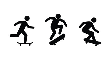 Skateboarder silhouettes in dynamic poses a black and white graphic illustration silhouette skateboard skating skateboarding © Mithon