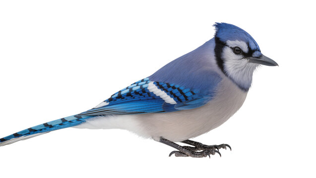 Blue jay bird with vibrant blue feathers and black markings, isolated on transparent background