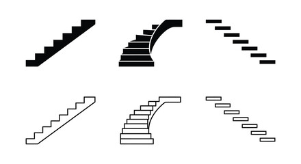 Fototapeta premium Staircase Silhouettes And Outlines On A White Background Architectural Design Silhouette stairs stairway steps escalator