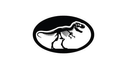 Tyrannosaurus rex skeleton inside an oval frame black and white silhouette t rex dinosaur prehistoric paleontology © Mithon