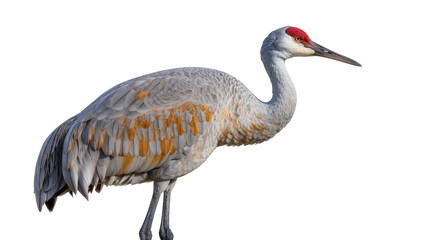 Obraz premium Sandhill crane with red crown and grey plumage, isolated on transparent background