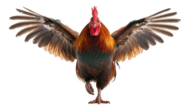 Majestic rooster with spread wings, isolated on transparent background