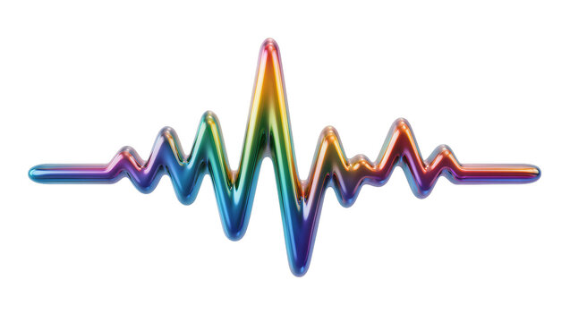 Metallic rainbow heartbeat line graph, isolated on transparent background