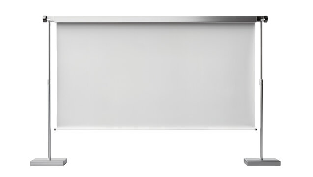 Empty projection screen on metal stand, isolated on transparent background