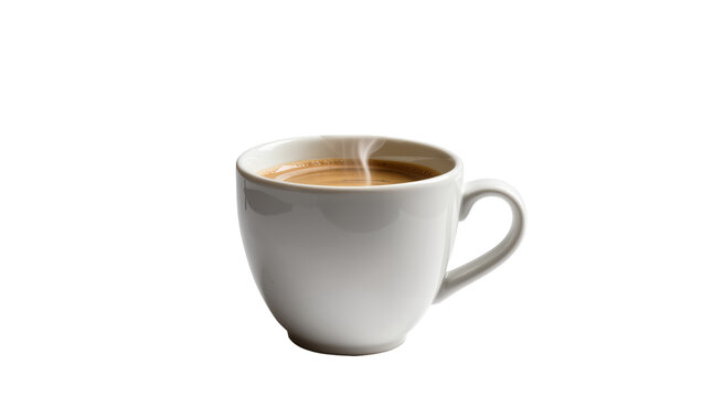 Steaming hot coffee in a white ceramic mug, isolated on transparent background
