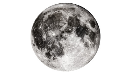 Detailed full moon surface with craters and maria, isolated on transparent background © Adrian
