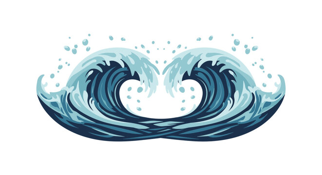 Symmetrical pixel art illustration of two dynamic blue ocean waves cresting and splashing, forming a unique, stylized aquatic design.