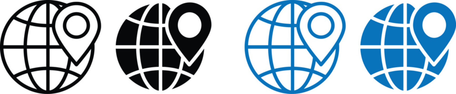 Globe location icon set four color variations