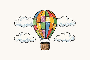 Naklejka premium Colorful hot air balloon with clouds illustration.