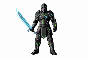 Naklejka premium Futuristic armored warrior with glowing sword.
