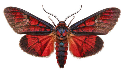 Bright red and black moth with detailed wings, isolated on transparent background © Nicolas