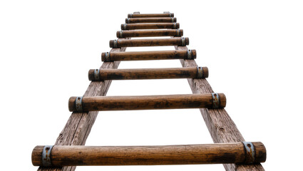 Rustic wooden rope ladder with metal fasteners, isolated on transparent background © Nicolas