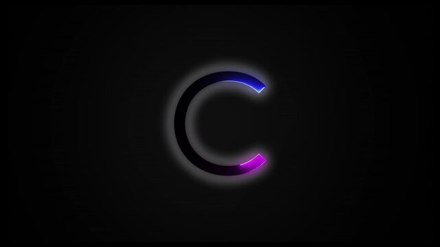 Neon letter C with alpha channel, letters and alphabet in neon style with a transparent background
