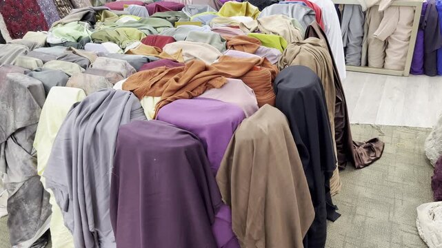 Assorted Textile Rolls and Cloth Material at Wholesaler Shop