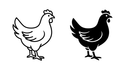 Fototapeta premium Chicken Silhouette And Line Art Black And White Illustration