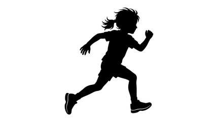 Running child silhouette against a white background dynamic pose