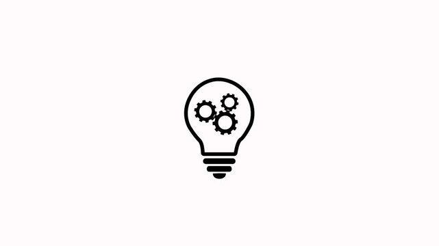 Light bulb and rotating gears icon animation isolated on white background. Idea, energy, team work, thinking and Inspiration concept for representing innovation and creative mechanical engineering