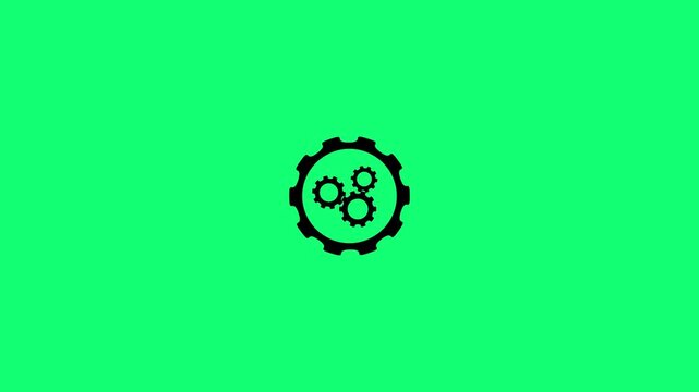 Gear cogwheel mechanism symbol animation on green transparent background. Cogwheel gear icon logotype rotating animation. Mechanical gear rotating icon with alpha channel