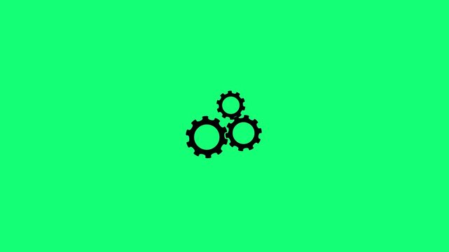 Group of gears. 3 white gears spinning animation on green background. Animated three Inter locking gears. Spinning cogwheel gear icon. Gear Sign icon or Cog settings sign for web and app
