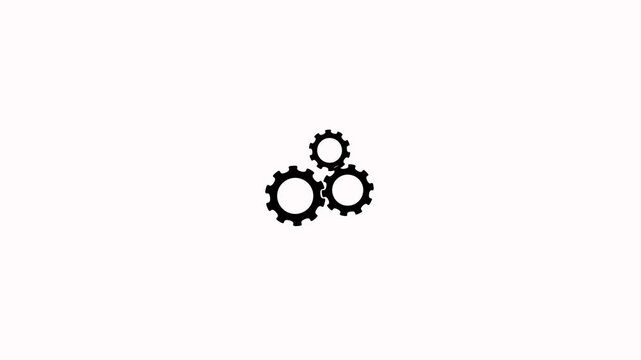 Group of gears. 3 white gears spinning animation on white background. Animated three Inter locking gears. Spinning cogwheel gear icon. Gear Sign icon or Cog settings sign for web and app