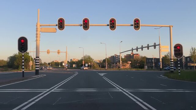 Amsterdam Netherlands highway, Wide urban roadway at a traffic light intersection