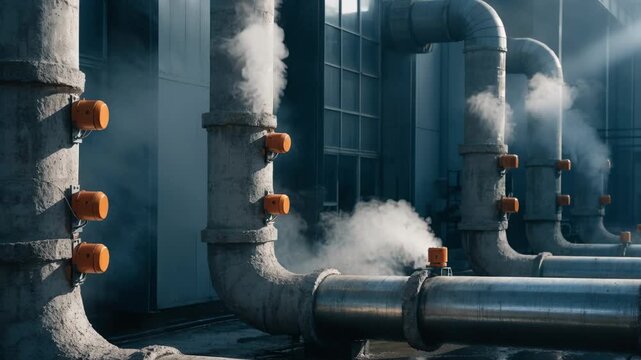 Medium shot of smart pipes with temperature sensors embedded in the walls highlighting realtime heat monitoring in industrial settings for enhanced safety and efficiency.