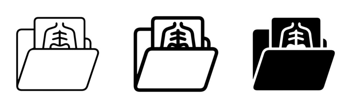 Folder icons, file organizer symbols, document storage graphics, black and white vector set